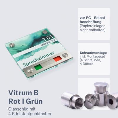 Tuerschild VITRUM B aus Glas rot gruen 130 130 mm